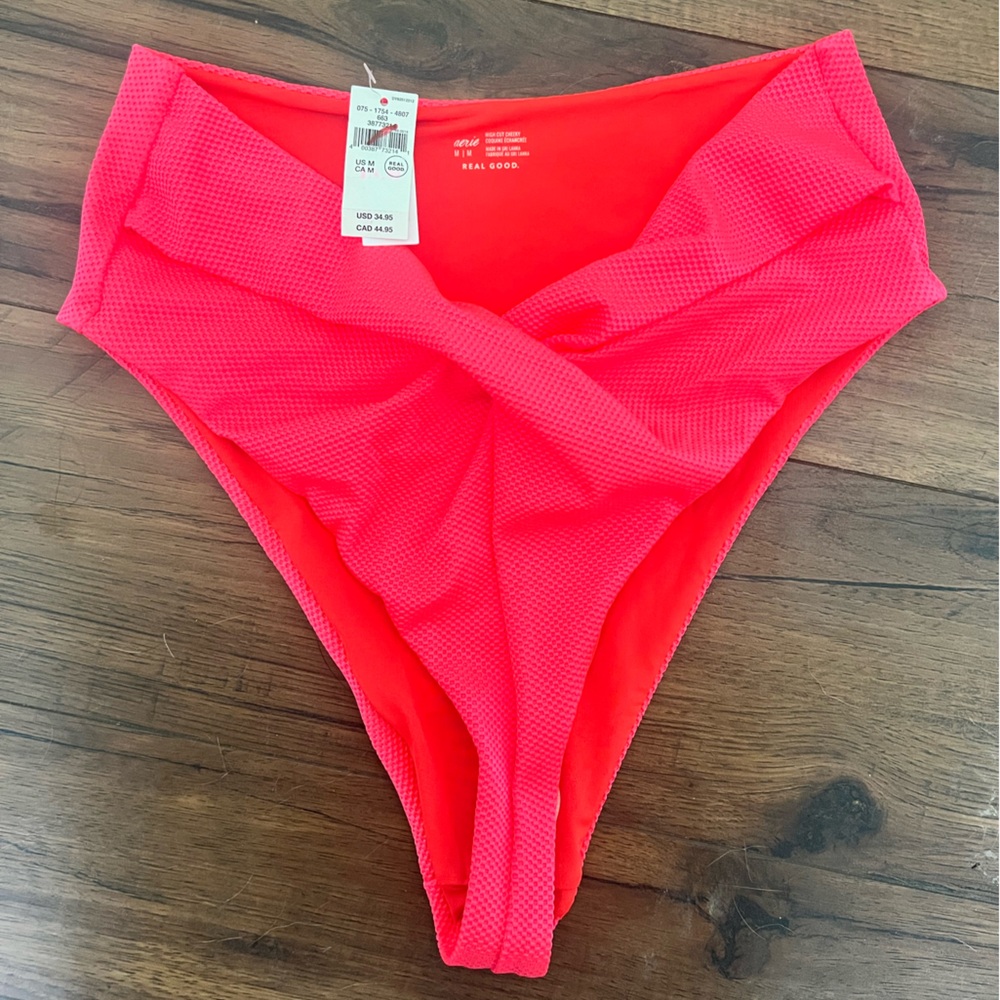 Aerie medium pink shine cheeky swim bottoms